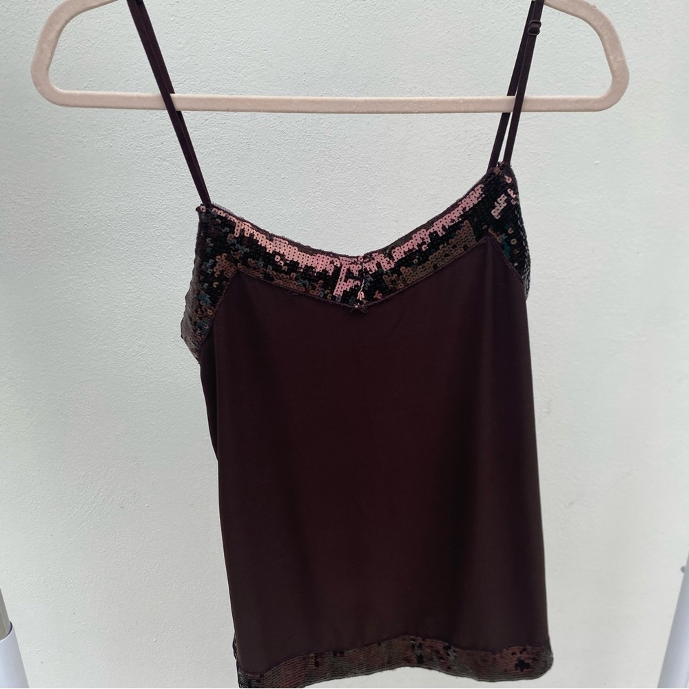 Y2K Chocolate Brown V-neck Sequin Tank Top Size Medium